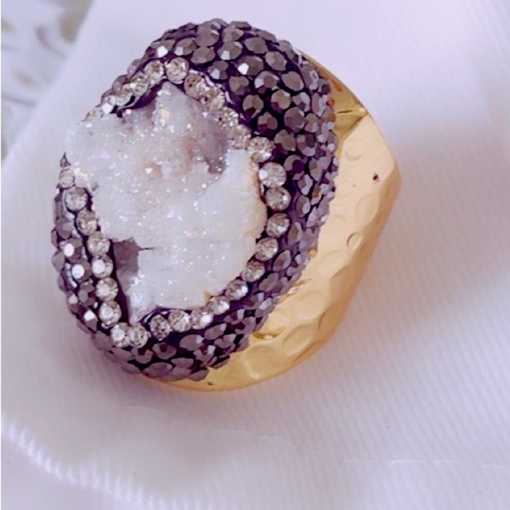 White Druzy Agate Adjustable Ring - Picture 7 of 8